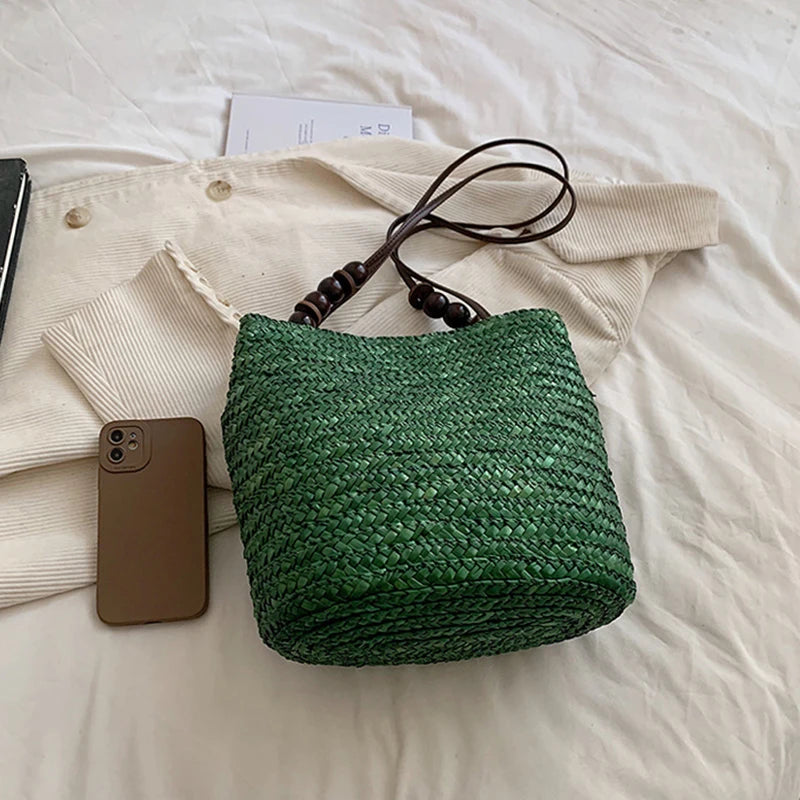 Casual Straw Woven Shoulder Bags, Wicker Handbags, Handmade Summer Beach Bag ,Women Travel ,Large Capacity, Rattan Totes
