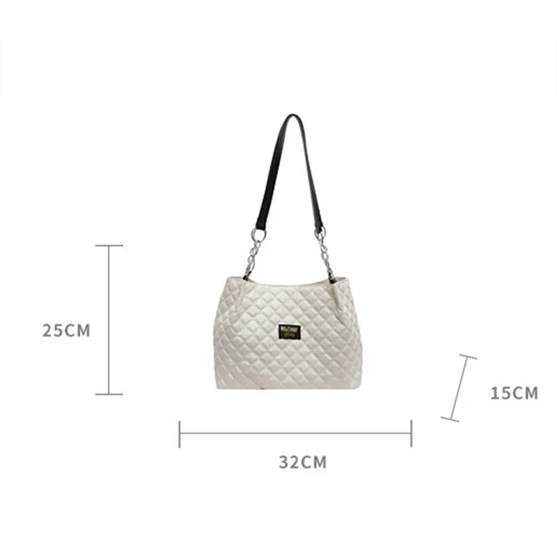 New Popular PU Leather Large Capacity Women's Bag Winter High Quality Quilted Design Shoulder Bag Commute Shopper Tote Bag