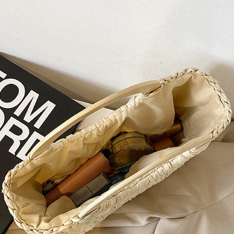 Fashion Lady Straw Woven Basket Handbag Summer Women's Shoulder Bag Bohemia Travel Beach Han made Beach Bucket Shopper Tote