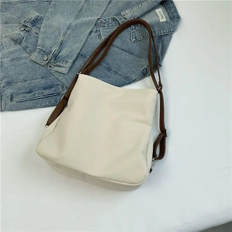 Large Capacity Fashion Canvas Shoulder Bag Women's Leisure Literature and Art Simple Solid Color Crossbody Backpack