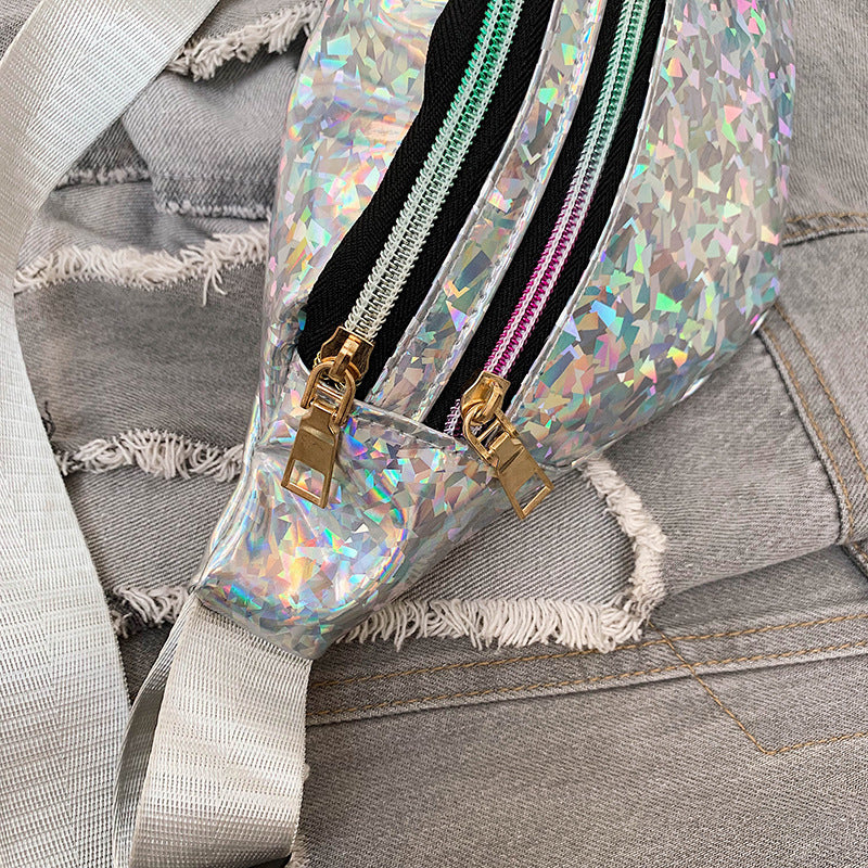 Holographic Fanny Pack Hologram Waist Bag Laser PU Leather Travel Banana Hip Bum Zip Waist Bags Women Shoulder Bag for Girls