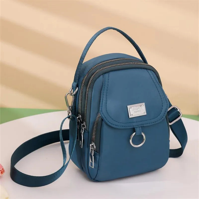Lightweight Nylon Women's Crossbody Bag, Casual Mini Handbag with Multiple Zip Pouch, Chic Design Shoulder Bag for Everyday Use