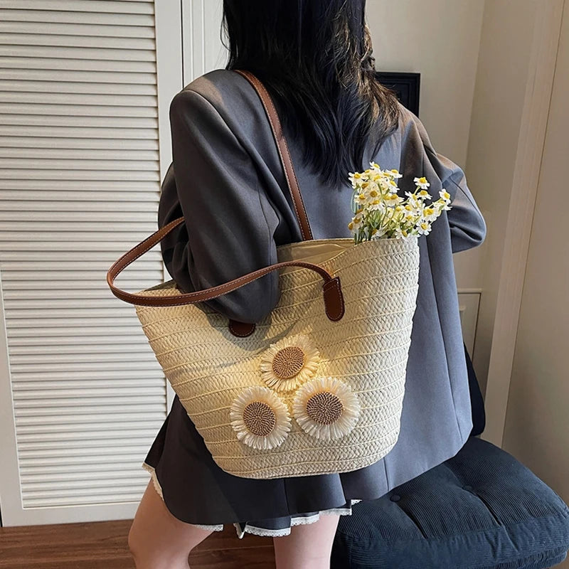 Woven Women Handbag Large Capactity Basket Summer Beach Bag Shopper Tote Ladies Travel Shoulder Underarm Bags