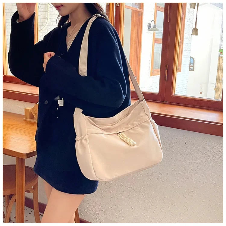Double Sided Pocket Canvas Bag, Nylon Underarm Shoulder Bag, Fashionable Messenger Bags for Women's Daily Use Work Travel Outing
