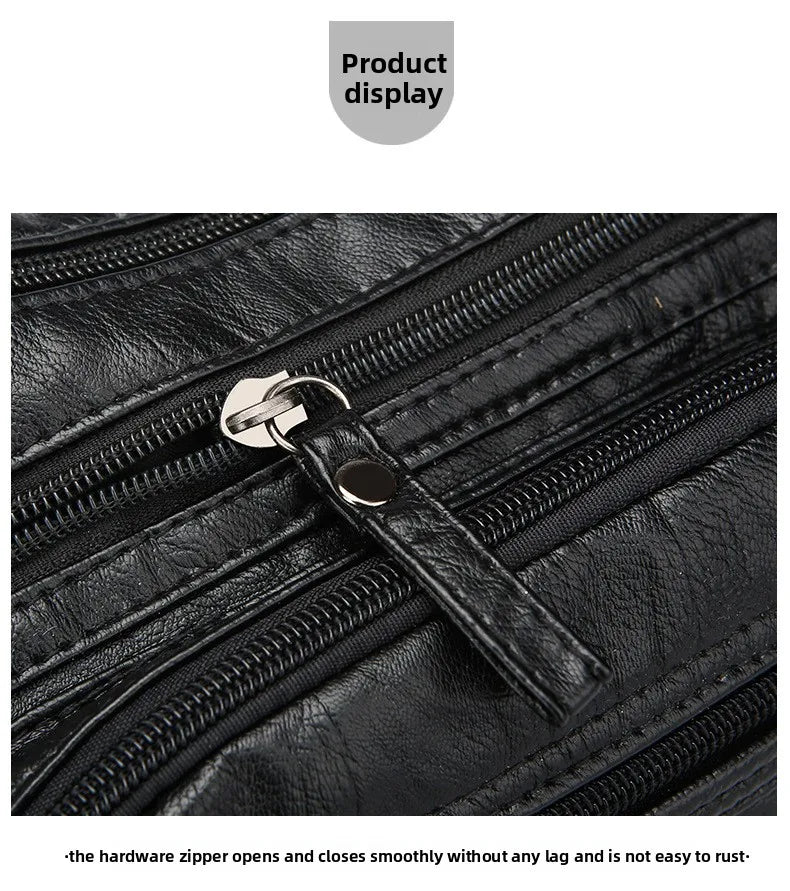 Fashionable Four Seasons Soft Leather Multi Pocket Cross Bags, Multi Layer Zipper Pouch Single Shoulder Bag for Women Daily Use