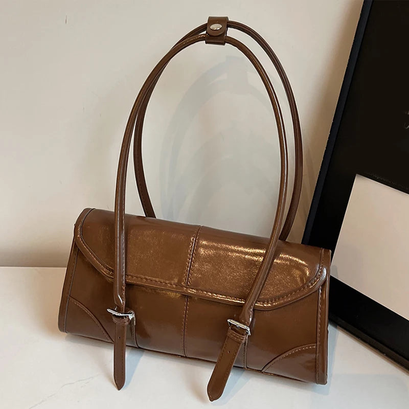 High End Burgundy Oil Wax PU Leather Underarm Bag Elegant Women's Magnetic Buckle Shoulder Bag Commuter Versatile Ladies Tote Ba