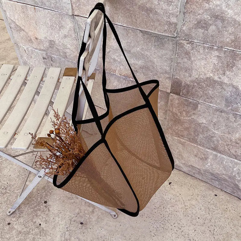 Fashion Large Capacity Handbag Mesh Hollow Out Design Beach Travel Package For Women Single Shoulder Bag Female Shopper Totes