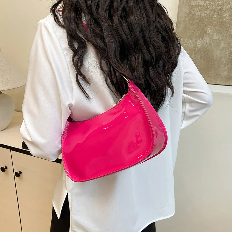Women's Patent Leather Handbag Versatile Fashion Shoulder Bag Casual Commuting Bag Girl Brand Designer Zipper Small Handbag