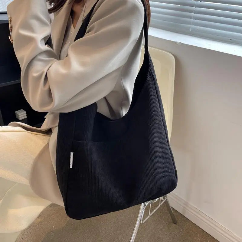 Causal Shoulder Bags for Women Corduroy Reusable Shopping Totes Large Capacity Female Travel Top Handle Handbag Girls Books Pack