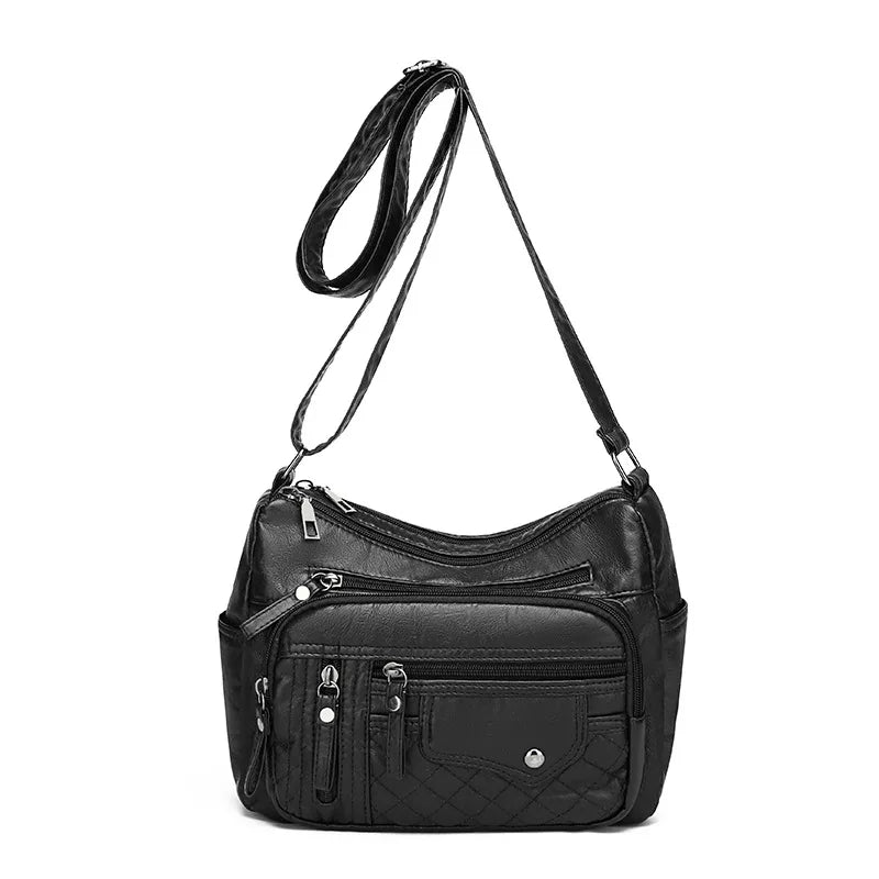 Fashionable Four Seasons Soft Leather Multi Pocket Cross Bags, Multi Layer Zipper Pouch Single Shoulder Bag for Women Daily Use