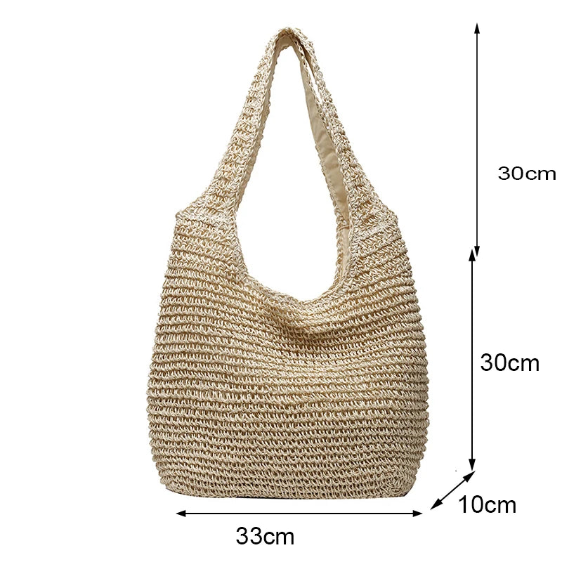 Women Large Capacity Shoulder Bags Handmade Straw Woven Fashion Travel Shopper Totes Ladies Bohemis Designer Casual Handbags