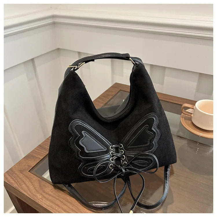 Large Capacity Bow Tie Backpack, New Retro Single Handbag Shoulder Messenger Bag, High Grade Matte Leather Tote Cross Body Bags