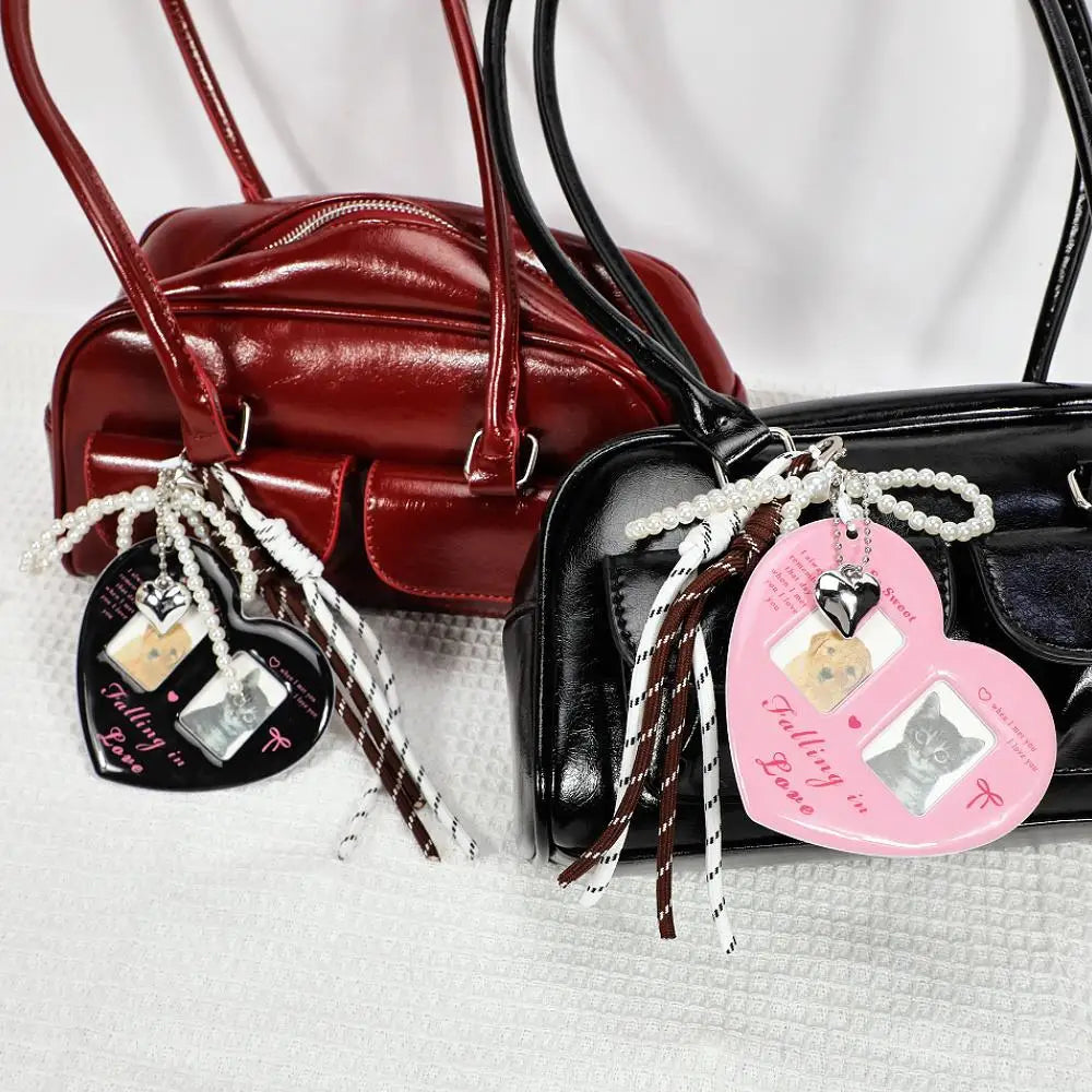 Y2K Red Heart 2 Inch Photo Card Holder Idol Photo Protective Display Sleeves INS Stationery Photo Frame New Bag Pendant Jewelry