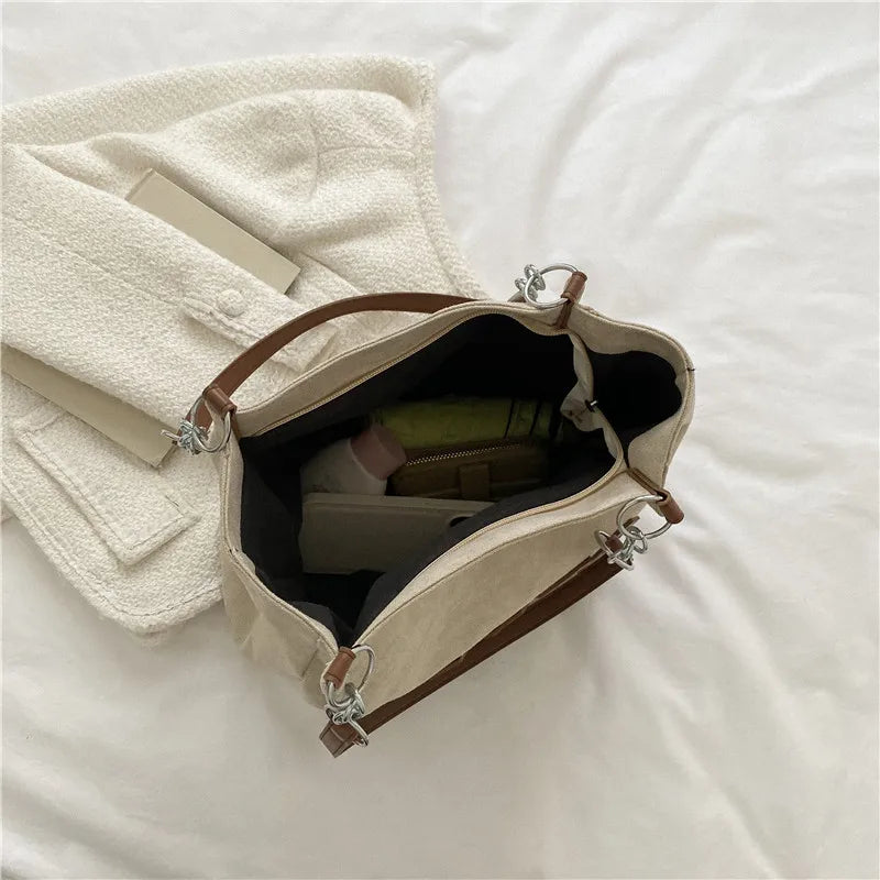 Stylish Tote Bag, Nubuck Pu Letter HOOTO Design for Women Handbag Shoulder Bag, Large Capacity Nylon leisure Travel Shopping Bag