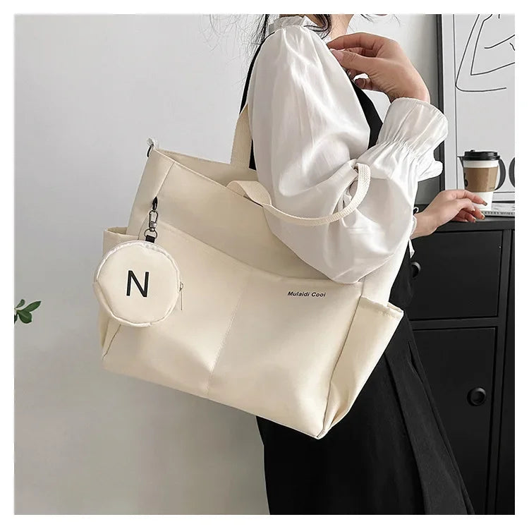 Oxford Design Double Sided Pocket Tote Bag Teen Women Large Capacity Handbag Single Shoulder Crossbody Bag with Round Coin Purse