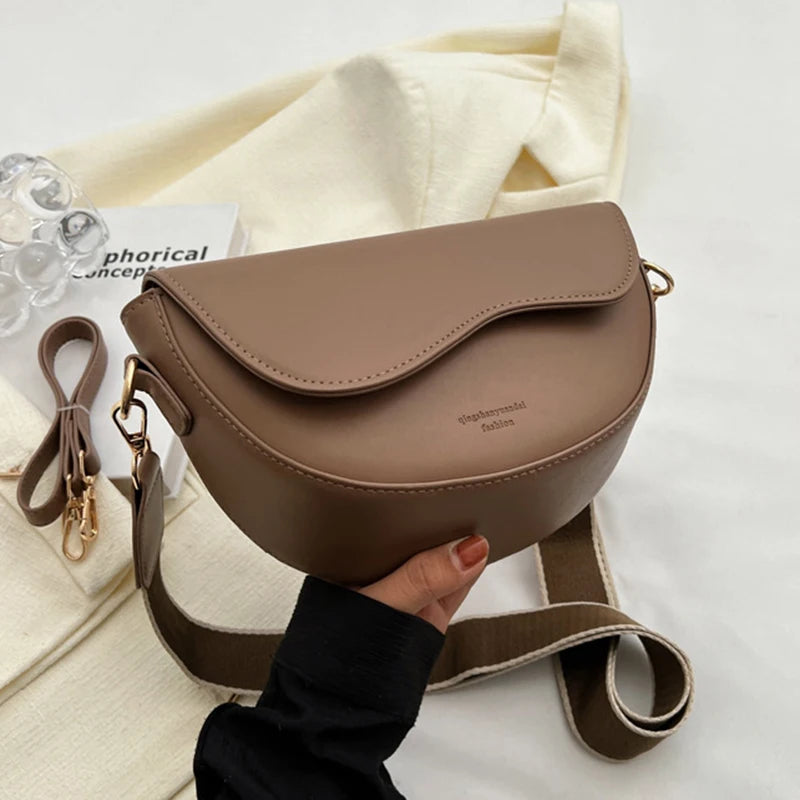 New Solid Color PU Leather Women's Crossbody Bag With Stylish Red Wide Shoulder Strap Shoulder Small Square Bag