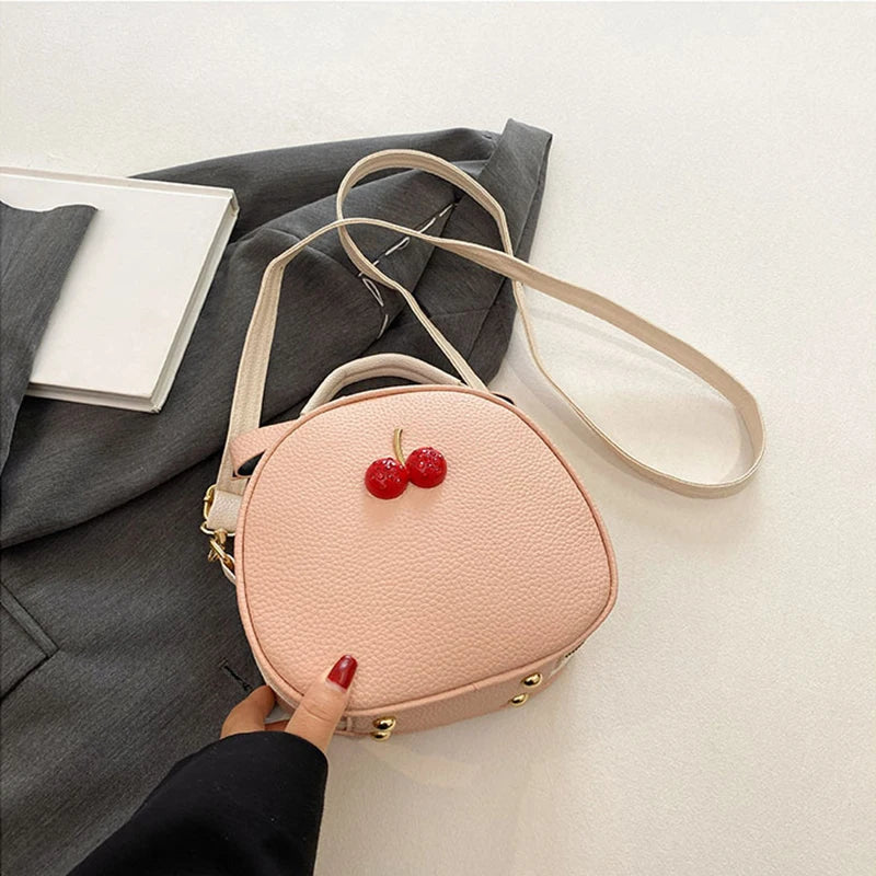 Litchi Pattern Contrast Cherry Small Purse and Handbags New Womens Sling-shoulder Crossbody Mobile Phone Bag
