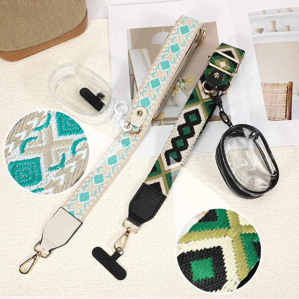 Multifunctional Shoulder Bag Strap Adjustable Replacement Bag Accessories Geometric Color Clip-on Mobile Phone Strap With Wallet