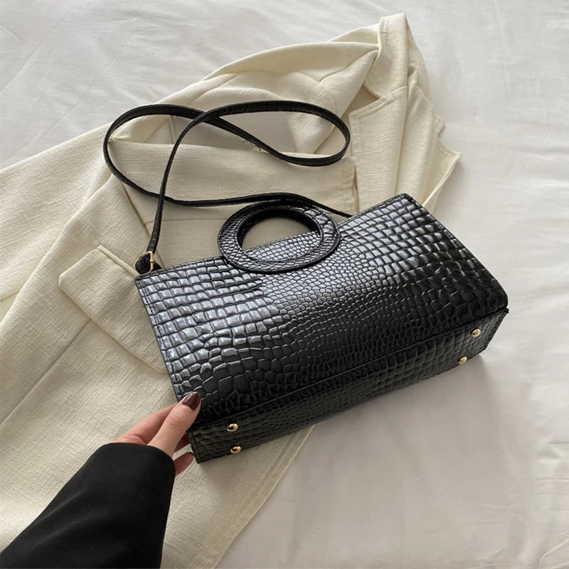 Women's Crocodile Pattern PU Leather Handbags Green Square Bag Fashion Brand Shoulder Messenger Bags Female Clutches