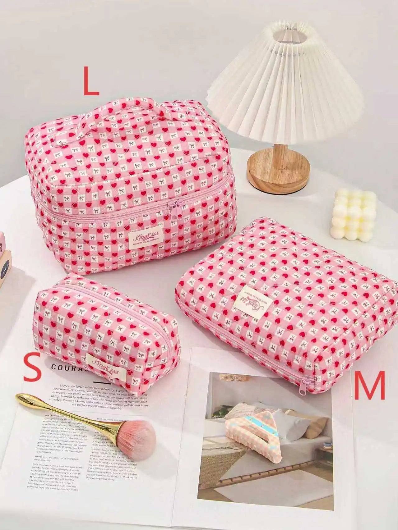 1pcs Cute Quilted Cotton Makeup Bag Women Zipper Cosmetic Organizer Cloth Handbag Box Shape Portable Toiletry Case for Girls