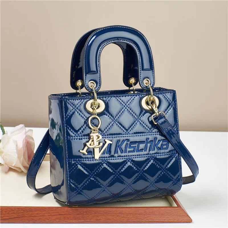 Ladies' handbag with fashionable diamond grid glossy surface, high-end sense, shoulder bag, elegant temperament, square bag