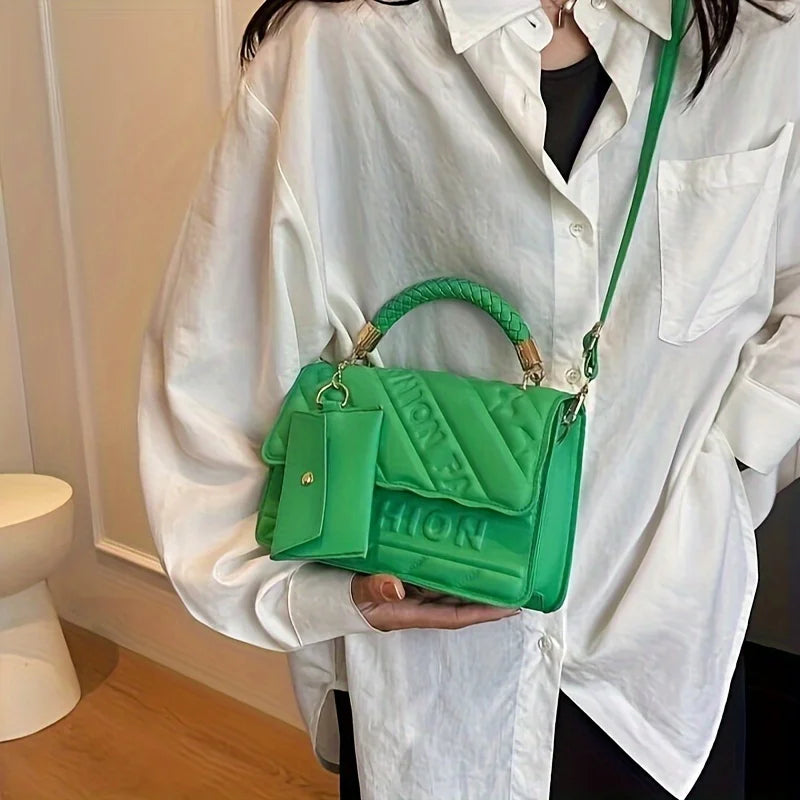 1pc Trendy Quilted Handbag with Adjustable Strap, Stylish Black Shoulder Purse for Women with Mini Coin Pouch, Crossbody Purse