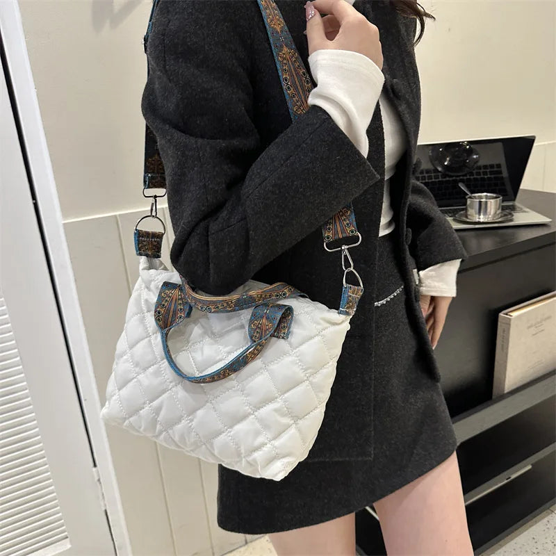 Designer Brand Lingge Quilted Padded Large Tote Nylon Women Handbags Luxury Design Shoulder Crossbody Bags Shopper Bag