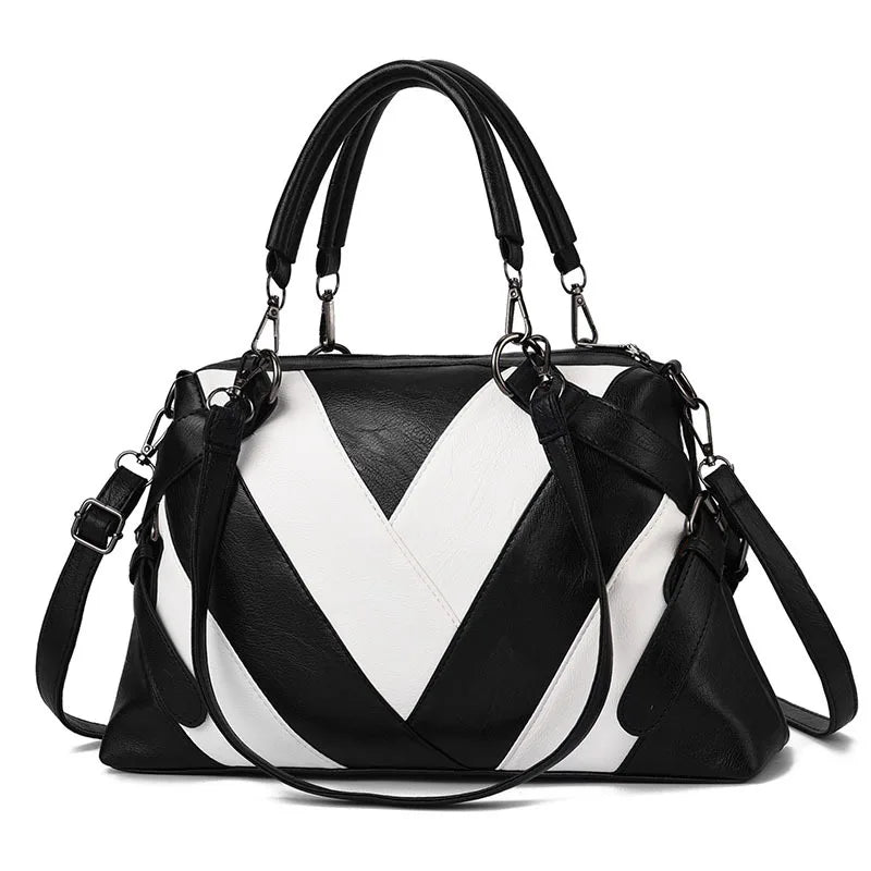 Bags Women's Fashion Portable Large Bag Soft Leather Contrast Color Large Capacity Women's Shoulder Bag