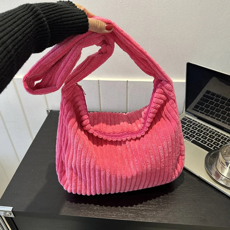 Winter Tote Bag for Women Large Capacity Handbags Casual Shoulder Bags Trend Female Corduroy Shopper Crossbody Bag