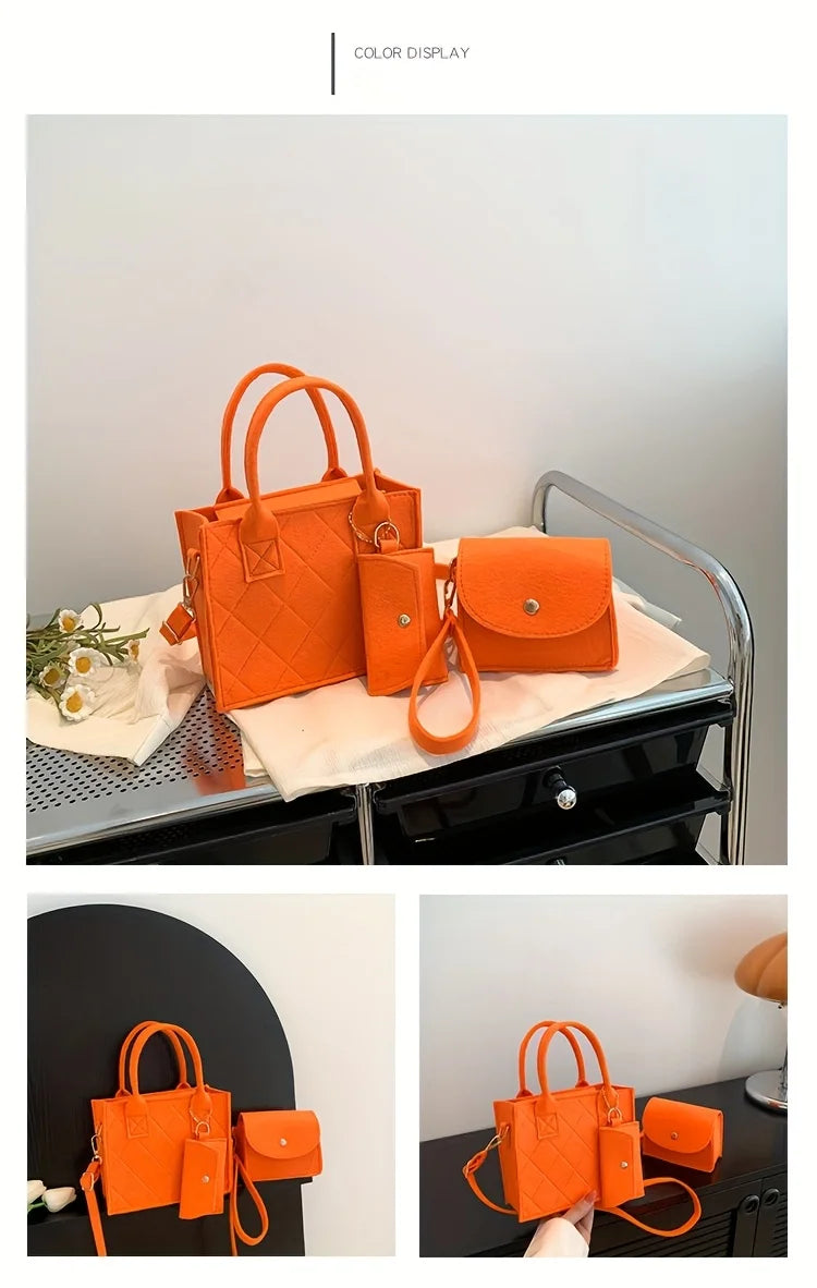 3pcs/set Embossed Women's Handbag Stylish Crossbody Bag Clutch and Wallet, Solid Color Square Shoulder Bag, Fabric for Daily Use