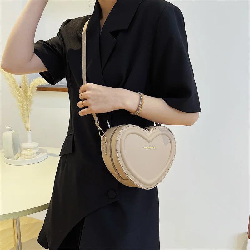 Fashion Heart Shape Crossbody Bags For Women New Solid Color PU Leather Shoulder Bag Casual Ladies Handbags Designer Female Bags