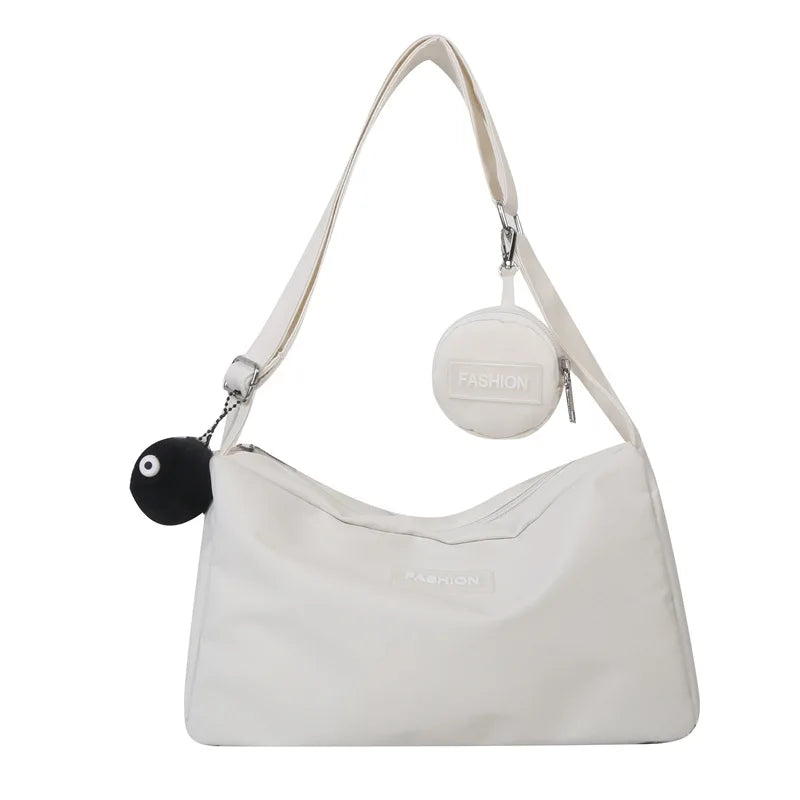 Fashion Crossbody Bag with Round Small Pouch, Versatile Stylish Lightweight Oxford Shoulder Bag for Women Daily Use Work Travel