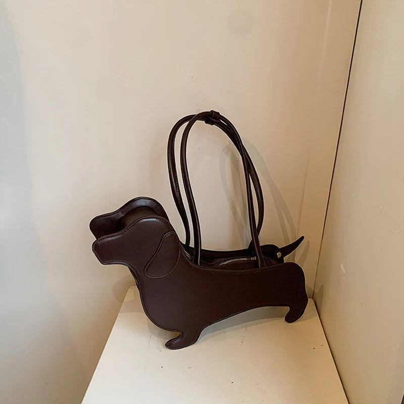 Three-dimensional Dachshund Shoulder Bag PU Leather Retro Handbag Design Underarm Bag For Women Trend Commut Bag