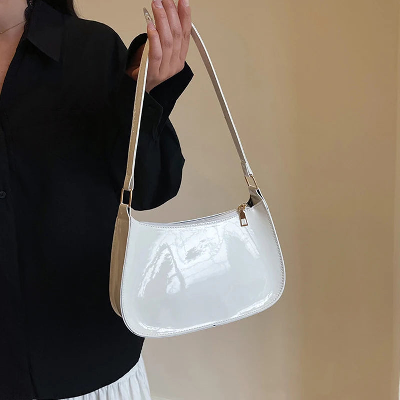 Women's Patent Leather Handbag Versatile Fashion Shoulder Bag Casual Commuting Bag Girl Brand Designer Zipper Small Handbag