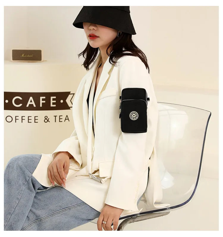 Sports Arm Bag, Women Mobile Phone Bag Running Messenger Purse Wallet, Women's Shoulder Cross Body Bags Multi Layer Zipper Pouch
