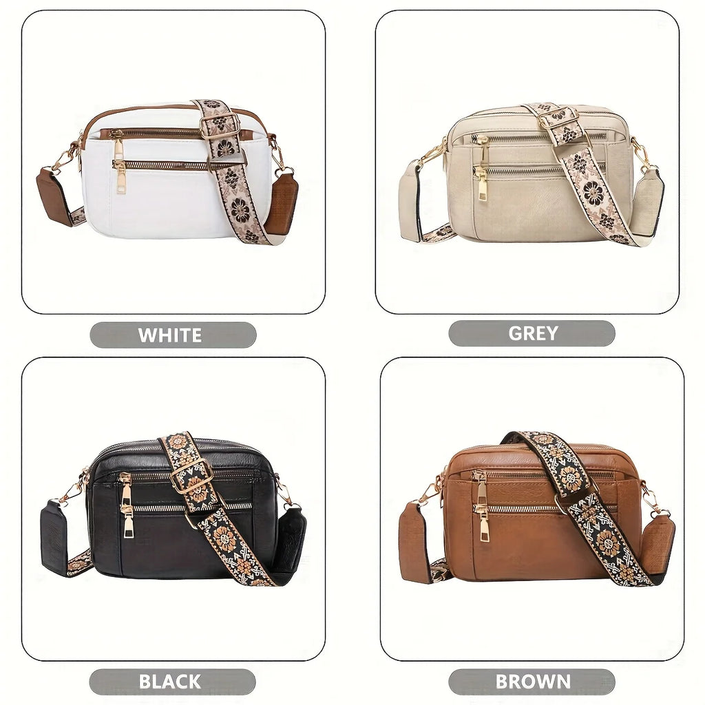 Stylish Wide Shoulder Strap Leather Crossbody Bag States Color Matching Zipper Small Square Shoulder Bag Suitable for Daily Use