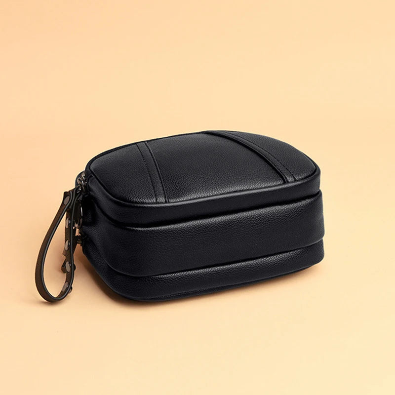 Solid Color Fashionable Rivet Zipper Women's Mobile Phone Bag Simple Soft PU Leather Shoulder Crossbody Small Square Handbag