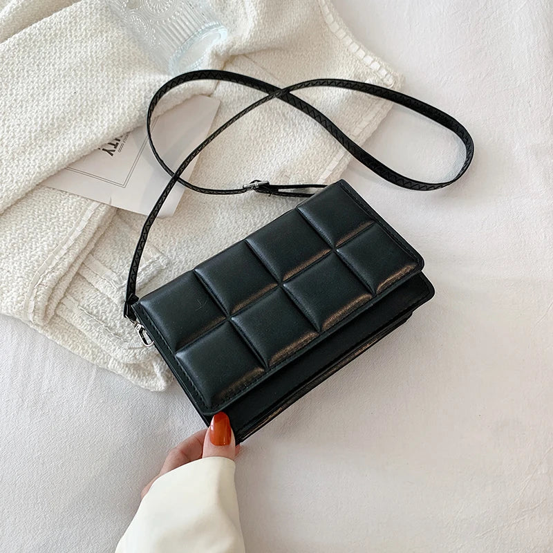 New Solid Color Fashion Shoulder Handbags Female Travel Messenger Bag Plaid Small PU Leather Crossbody Bags For Women