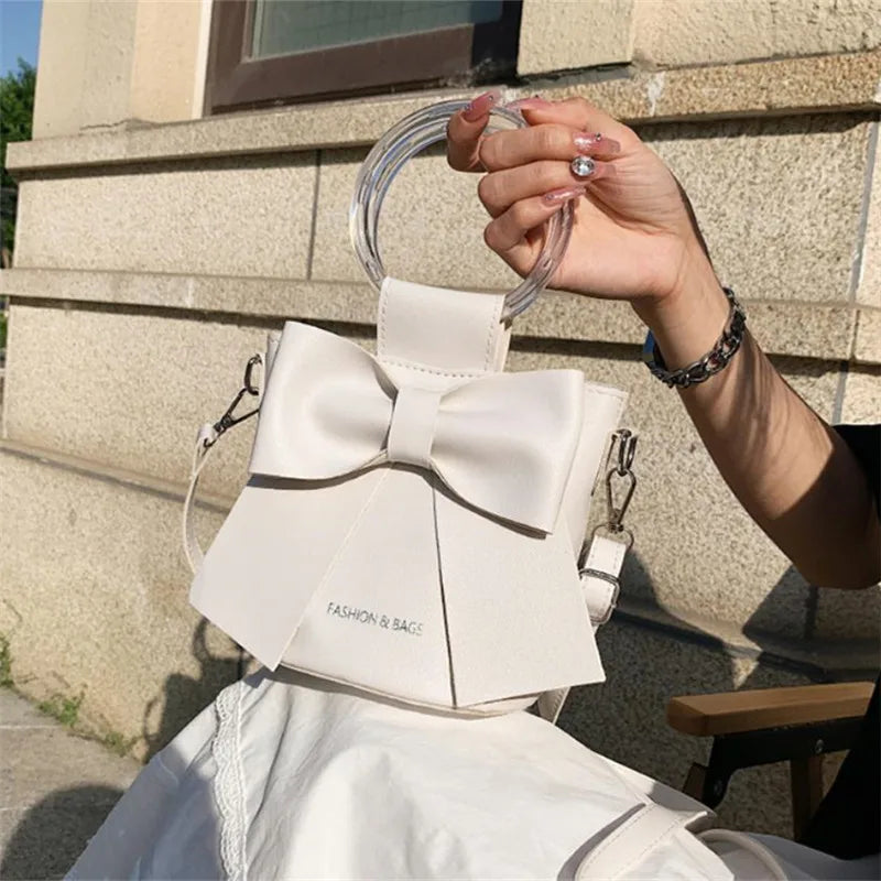 Stylish Women's Bucket Bag with Detachable Strap and Elegant Bow Accent Casual Shoulder Crossbody Bag, Summer Handbag Purse