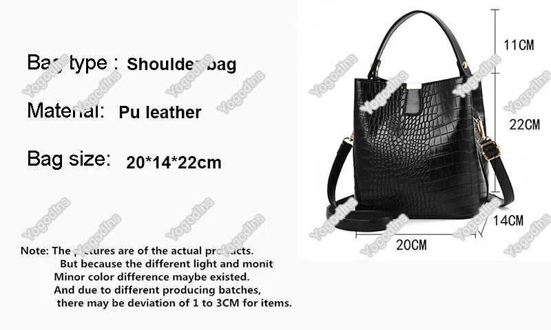 Crocodile Pattern Bucket Shoulder Bag For Women Fashion Brands Female Handbag Large Capacity Lady Crossbody Bag Handbag Purse