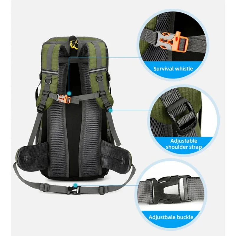 Outdoor Hiking Backpack 50L Camping Travel Bag Oxford Cloth Double Shoulder Large Capacity Multi-Functional Outdoor Sports Bag