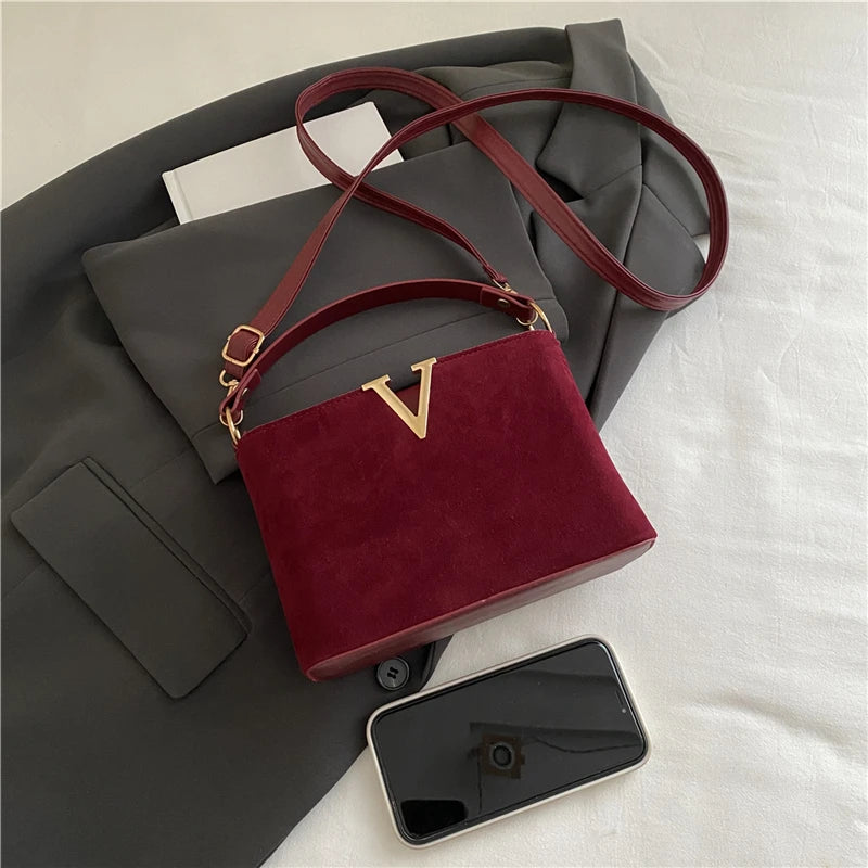 Fashionable Mini Suede Women's Bag, Faux Suede Tote Bag, Simple Hardware Lock Buckle Decoration Handbag Purse Cross Body Bags