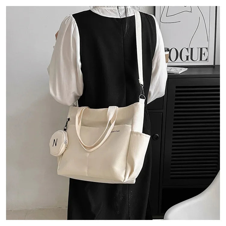 Oxford Design Double Sided Pocket Tote Bag Teen Women Large Capacity Handbag Single Shoulder Crossbody Bag with Round Coin Purse