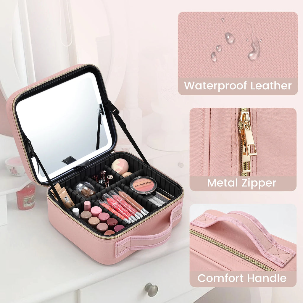 Makeup Bag With Led Mirror 3 Modes Lights Makeup Bag With Vanity Mirror With Lights Travel Makeup Case With Lighted Mirror