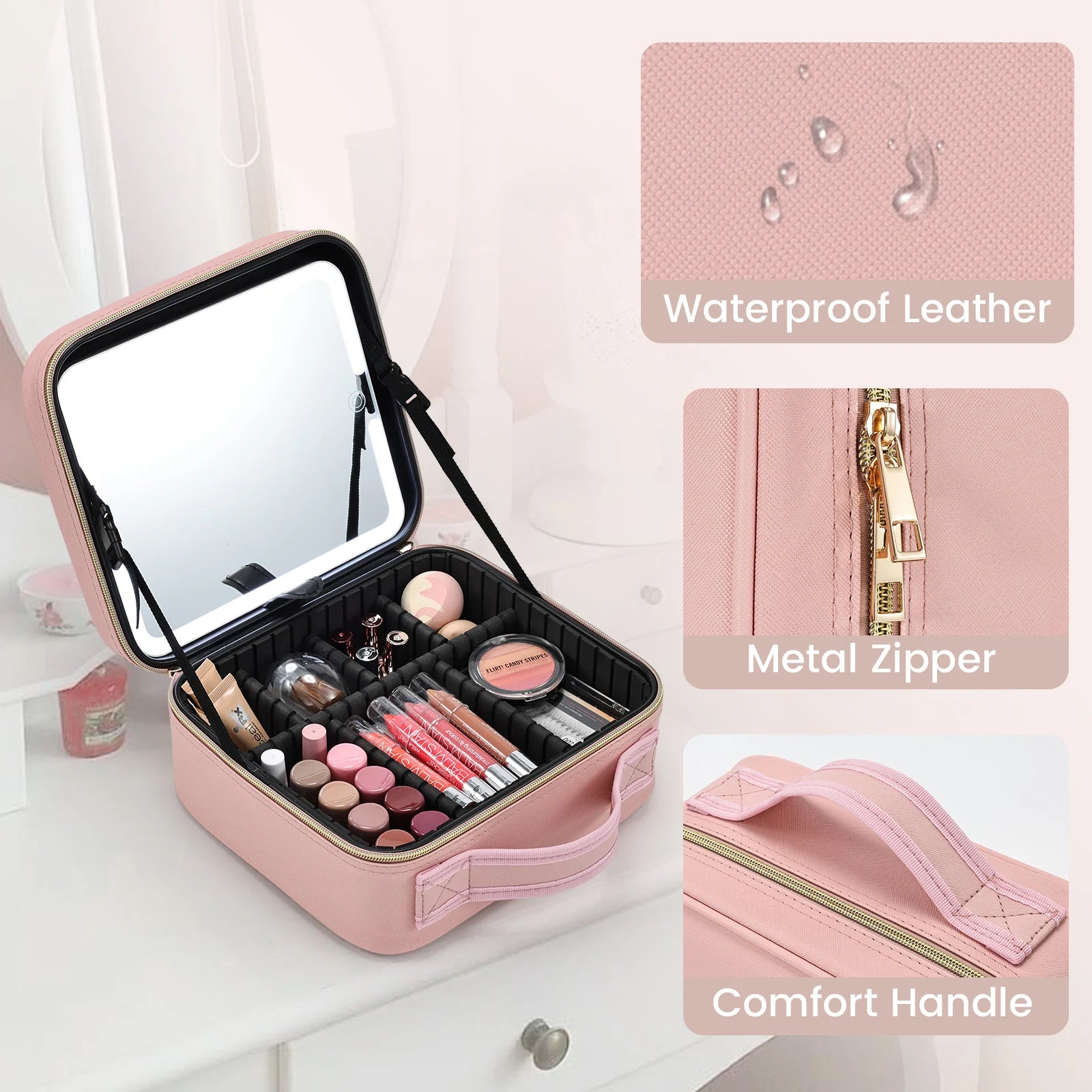 Makeup Bag With Led Mirror 3 Modes Lights Makeup Bag With Vanity Mirror With Lights Travel Makeup Case With Lighted Mirror