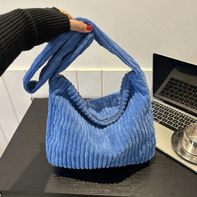 Winter Tote Bag for Women Large Capacity Handbags Casual Shoulder Bags Trend Female Corduroy Shopper Crossbody Bag