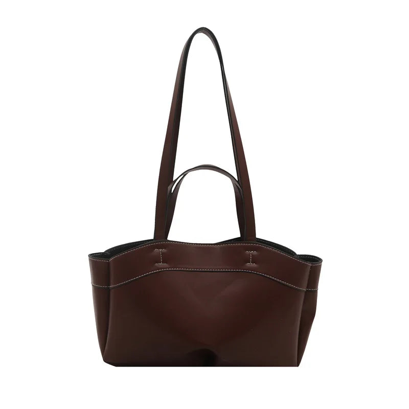 Solid Color Soft Leather Handbag Women Single Shoulder Tote Bag, Large Capacity Commuting Set Handbags Shopping Cross Body Bags
