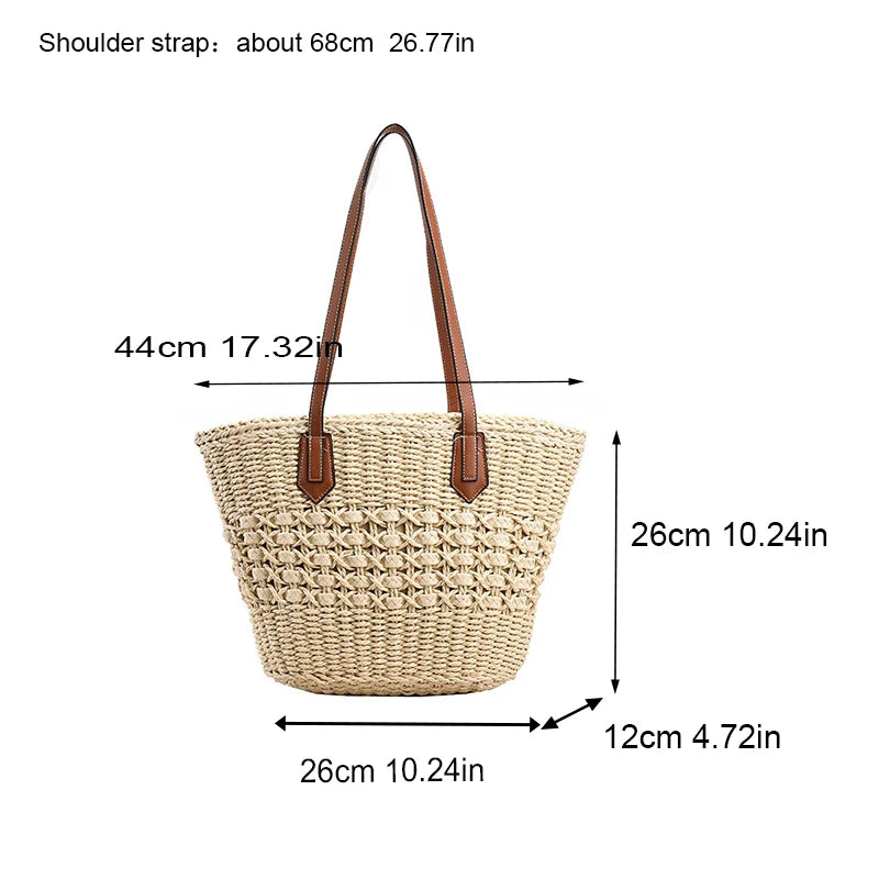 Summer Straw Bags for Women Straw Shoulder Bags Rattan Woven Top Handle Bag Hollow Raffia Crochet Beach Bag Casual Handbags