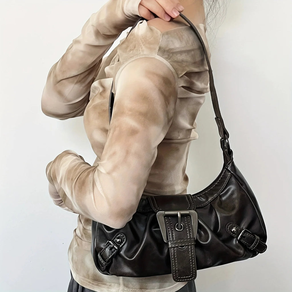 Y2K Retro Handbag Women's Bag, Stylish Fold Leather Shoulder Armpit Bag, Chic Retro Handbags Purse, Temperament Woman Tote Bag
