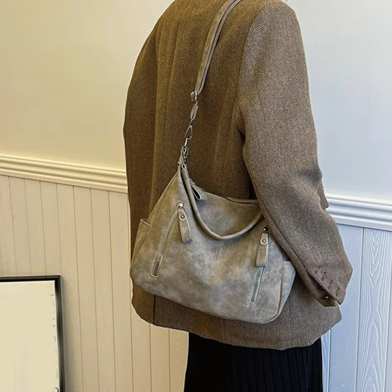 Designer Leather Female Side Bags Retro Shoulder Bag for Women Handbag Casual Ladies Large Capacity Tote Bag